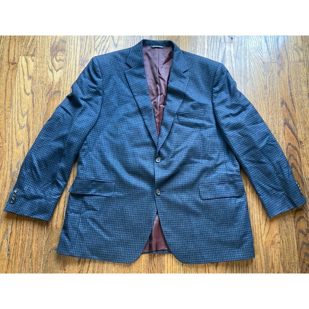 Jack Victor Loro Piana Blazer Mens Size 46R Navy Blue Checkered Wool Super 120s